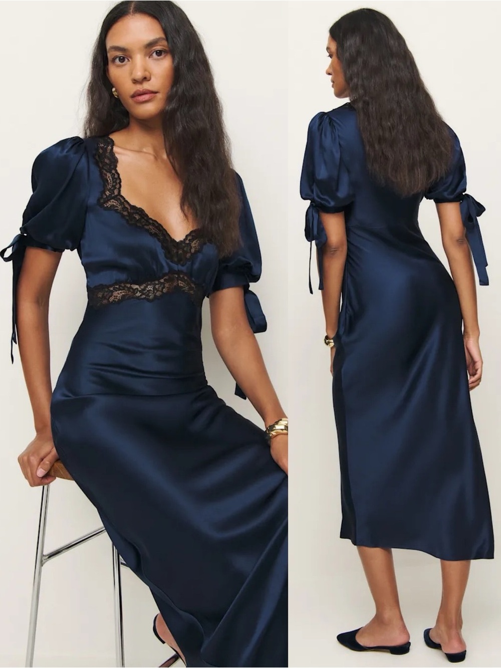 Reformation x Stacey Musgraves Stella Lace Trimmed Silk Midi Dress NEW with tags